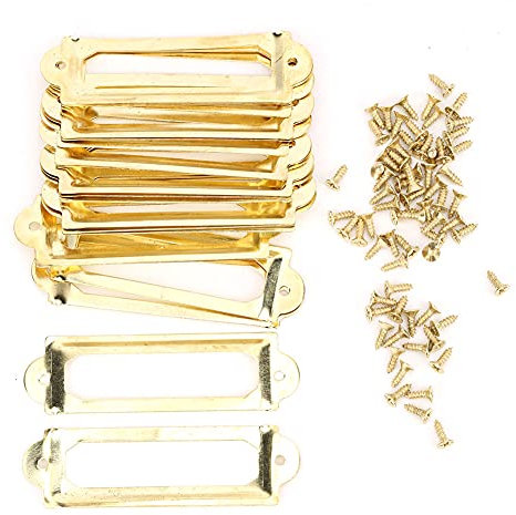 20 Pcs Antique Porte-Étiquette Marque Étudiants DIY Rétro Tiroir Étiquette en Métal Nom Carte Cadre Bureau Classeur Tiroir Nom Carte Placard Charpentier Réparation Décoration(Jaune)