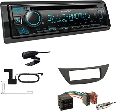 Kenwood KDC-BT960DAB 1-DIN Autoradio CD-Tuner mit Bluetooth Digitalradio DAB+ inkl. Einbauset passend für Renault Laguna III ab 2007 schwarz