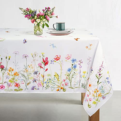 Spring Floral Tablecloth, Fabric Easter Coloring Rectangle Table Cloth For Spring Dining Room Easter Decorations, Waterproof Wrinkle Free Spring Floral Tablecloth Rectangle 60 X 84 Table Cover