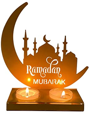 ISAKEN Eid Mubarak Ramadan Kerzenhalter Mond Teelichthalter Metall Kerzenständer Eid Mubarak Ornamente Muslim Islam Dekoration Wohnzimmer Tischdeko Muslimische Deko
