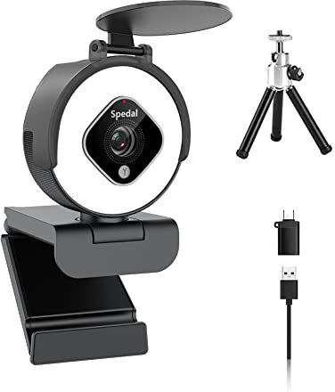 Spedal 1080P Webcam, 60FPS Computer Camera with Microphone and Ring Light, HD Web Cam for Desktop PC Laptop,Autofocus Streaming Camera for Gaming Online Learning Google Meet