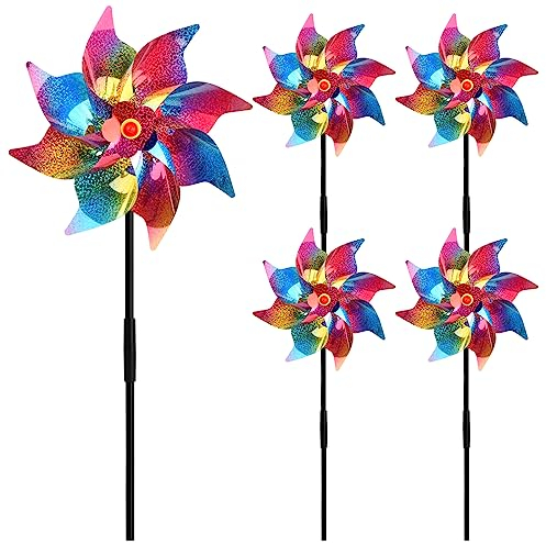 Laughhe Anseom 5 Pezzi Mulino a Vento Riflettente, Volantina Arcobaleno Riflettente al Laser Controllo degli Uccelli per Proteggere Giardini, Fattorie, Cortili