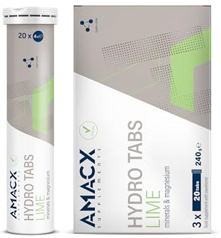 AMACX Tabletas de Electrolitos con Vitamina C – 3 x 20 Tabletas Efervescentes de Magnesio – Hidratación para Deportes de Resistencia – Energy Drink sin Carbohidratos (Limón)