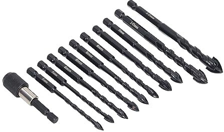 Ziegelbohrer-Set, Sechskant-Fliesenbohrer Hartmetall 11-teilig für Ziegelwand