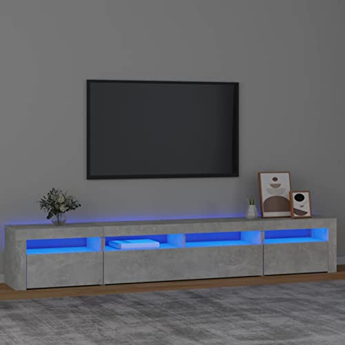 Homgoday TV-Schrank mit LED-Lichtern, betongrau, 240 x 35 x 40 cm, TV-Schrank, Unterschrank für TV, Couchtisch, TV-Ständer für Wohnzimmer