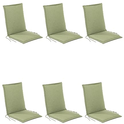 Pack 6 cojines para sillones de exterior, Repelente al agua, Poliéster 200 gr, Color Verde, 52+40cmx42cmx4cm,No pierde color, Desenfundable, Funda de cojín con relleno para sillas de terraza