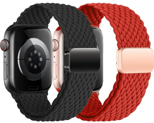 Braided Straps for Apple Watch Strap Ultra/2 49mm 46mm 45mm 44mm 42mm 41mm 40mm 38mm Men Women,2 Pcs Nylon Stretchy Sport Loop Magnetic Clasp Band for Apple Watch Ultra2 Series 10/9/8/7/6/5/4/3/2/SE