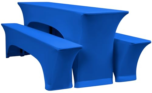 YMHPRIDE 3er-Set Elastische Biertischhussen, Blau Bierbankhusse und Tischdecken, 50 cm Tischbreite, Bierzeltgarnituren 220 x 50 x 70 cm für Gartenbankett-Gartenmöbel.(3 Packungen)