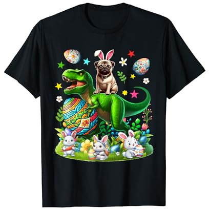 Osterhase Mops Reiten T-Rex Hasen Jagdeier T-Shirt