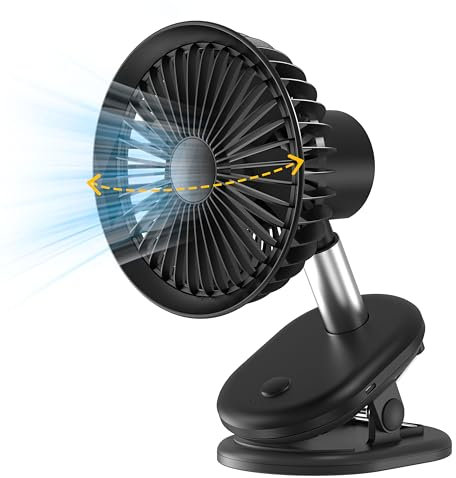 Zestaline Mini Rechargeable Clip On Usb Fan Oscillating For Bed,5000mAh Battery Operated Fan For Desk,Small Fans Portable for Office Stroller Bedroom and Camping(Black)