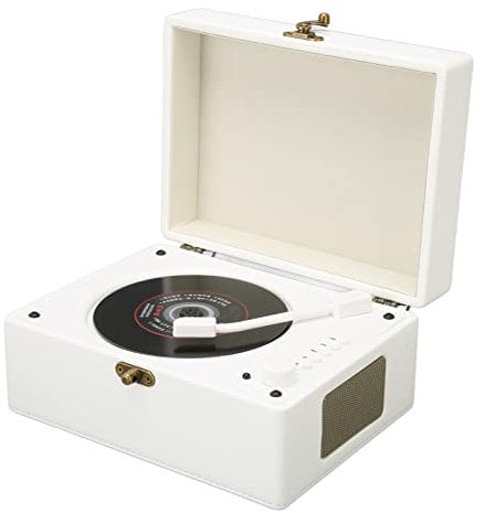 Vintage CD Player with Bluetooth, Portable Retro Suitcase CD Record Player Built in Dual Speakers, Support AUX USB 3.5mm Headphone Jack, for Girls Boys (White)