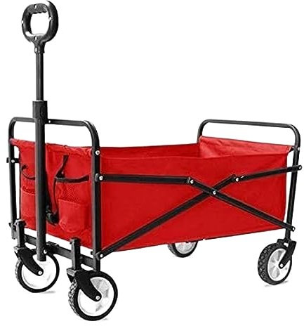 CRBUDY Trolley, zusammenklappbarer Gartenwagen, tragbar, mit 4 Rädern, für den Transport im Garten, auf Reisen, beim Camping, an Stränden, Campingwagen, Gartenwagen (Rosso 73 x 43 x 82 cm