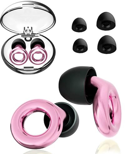 Ear Plugs for Sleep Noise Canceling Earbuds for Sleeping 28db Noise Cancelling Ear Protection for Concerts with Case + 4pcs Tips Reusable Soft Silicone Earplugs for Snoring(Pink)