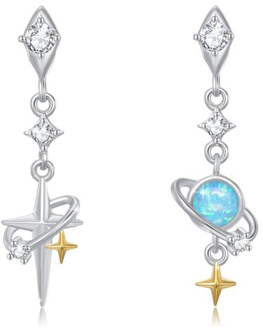 PARYFO Milchstraße Stern Ohrringe 925 Sterling Silber Blau Opal Milchstraße Stern Tropfen Ohrringe Planet Schmuck Geschenke für Frauen Mädchen Tochter