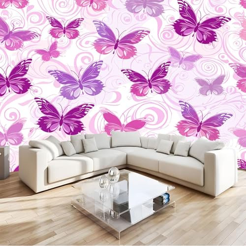 3D Papier Peint Papillon Violet Romantique 250x175 cm Papier Peint Panoramique Mural Affiche Géante Décoration Pour Salon Chambre Chambre D'Enfant Décoration Murale
