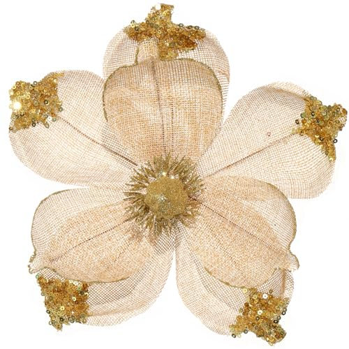 GL-Turelifes Flores de Navidad grandes con purpurina de 10 pulgadas, 6 piezas de adornos de flores artificiales de magnolia de tela de malla plegable para decoración de árbol de Navidad, árbol de