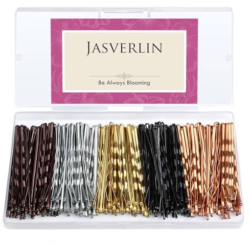 JASVERLIN 2'' 250 Stück Bobby Pins Schwarz Braun Blond Silber Kit Set, Haarnadeln für Brötchen Dekorative Bulk Curved Sicherer Halt Updo Hair Styling Zubehör Frauen Mädchen (5cm)