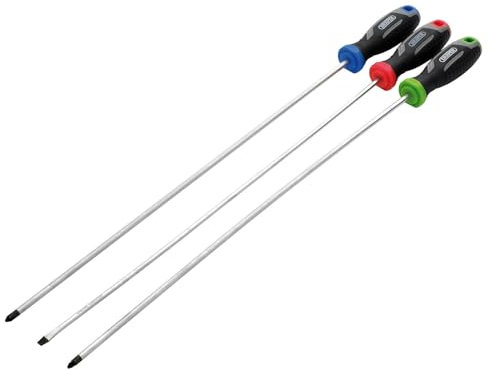 Draper 3pc Long Reach Soft Grip Screwdriver Set - 13429 - Magnetic Tips, CRV Blades
