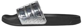 adidas Unisex Adilette Shower Slide Sandal, Black/Silver Metallic/Silver Metallic, 7.5 UK