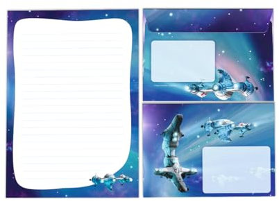 Briefpapier-Set Briefblock mit Umschlag für Jungen Jungs Kinder Space Weltall Kindermotiv Briefbögenblock liniert (Block A5 mit 25 Blätter + 15 Umschläge)