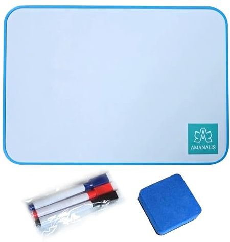AMANALIS Magnetic Whiteboard Double Sided Dry Eraser Small White Board Magnet School Office Home Wipe Memo Notice Boards Markers Erasable a4 Mini Whiteboard Drawing Board Dry Wipe pens with Eraser A4