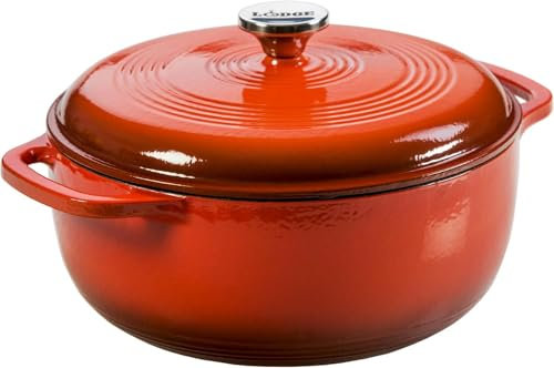 Lodge - Forno olandese in ghisa smaltata da 4,5 litri, con coperchio, doppia maniglia, utilizzabile in forno fino a 260 °C o sul piano cottura, da usare per marinare, cucinare, cuocere, refrigerare e