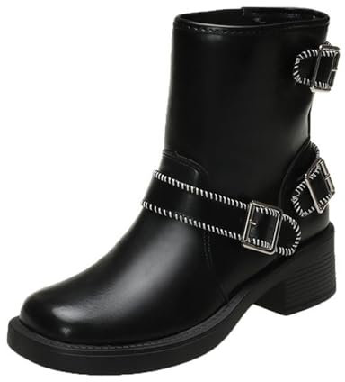 Generico Tronchetti Donna con Tacco Stivali Scamosciati Stivali da Donna con Tacco Grosso e Fondo Spesso Nuda Scarpe da Donna con Tacco Grosso a Traspirante Anfibi Donna Pelle Scarpe (Black, 39)