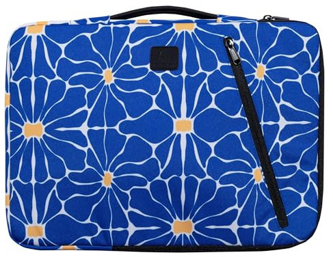Exacompta - Réf. 17353E - 1 Housse ordinateur compatible avec PC de 15-16 pouces - poignée rétractable - petite poche à l'avant - fermeture zippée sur 2 côtés - en tissu recyclé - Flower