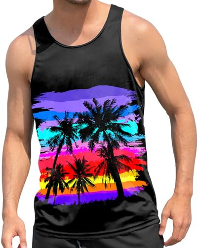 RAISEVERN Mens Vests Coconut Palm 3D Printed Graphic Running Funny Rainbow Summer Tank Tops Gym Workout Cool Undershirt, XL