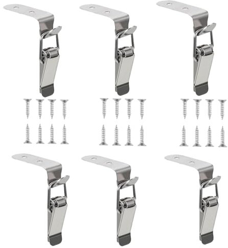 6 Pcs 90 Degree Hook Lock Bolt, Toggle Latch, Clasp Lock, 304 Stainless Steel Safety Angle Locking Latch with Screws, for Door Window Drawer Toolbox Closet Cabinet Case Box (Silver)
