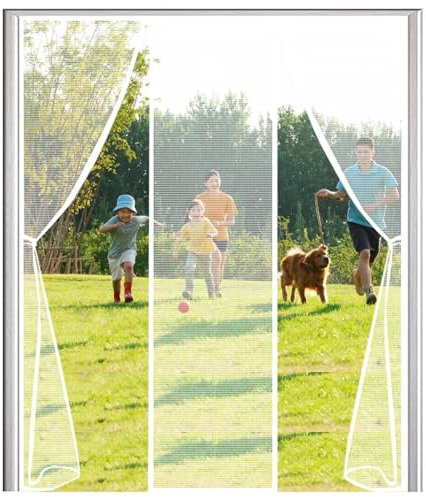 Double Door Screen Magnetic W100xH250cm(39x98in) White Self-Adhesive Invisible Magnetic Screens Magnet Window Screening Door Curtains Home Magnetic Mesh Screen