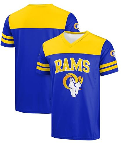 FOCO NFL Men's Officially Licensed Primary Logo Team Color Wordmark Game Day V-Neck Football Top, Los Angeles Rams - Blue, Large