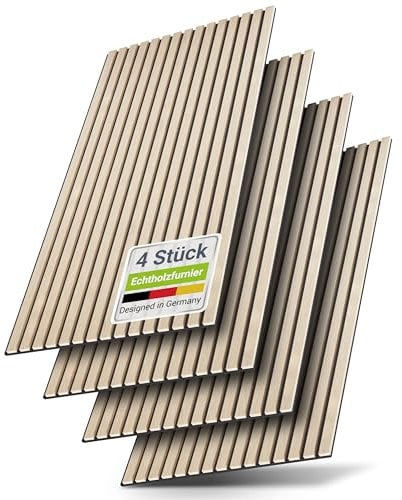 Juskys Wandpaneele Akustik 4er Set 2,88 qm - 120x60 cm, Akustikpaneele - Reduziert Hall & Lärm - Eiche Natur Hell