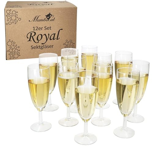 MamboCat 12er Set Royal Sektgläser I geeicht 0,1L, Höhe 16cm I modernes klares Sektglas mit Fuß I Sektflöte für Prosecco, Champagner & Co I transparente Gläser für Hochzeit, Partys, Geburtstage