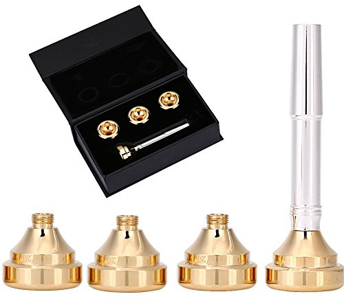 Moofey Brass Trumpet Mouthpiece Set with 7C 5C 3C 1.5C, 4 Gold Plated Mouthpiece Cups, Trumpet Accessories for Beginners