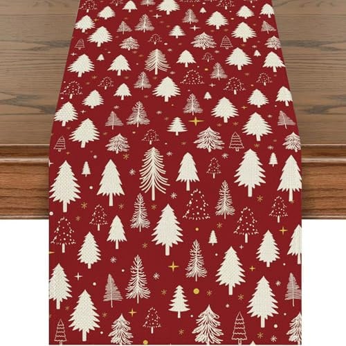 Weihnachten Tischläufer, Weihnachtstischläufer Rot, Weihnachts Tischdeko, Weihnachtsbaum Saisonnal Winter Küche Tisch Dekoration Drinnen Urlaub Party Dekor 40x180 cm