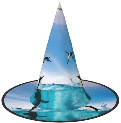 WYCZHY Happy Penguin In The Water Printing 33.0 cm Tall Foldable Halloween Hat Oxford Cloth Halloween Cap For Carnival