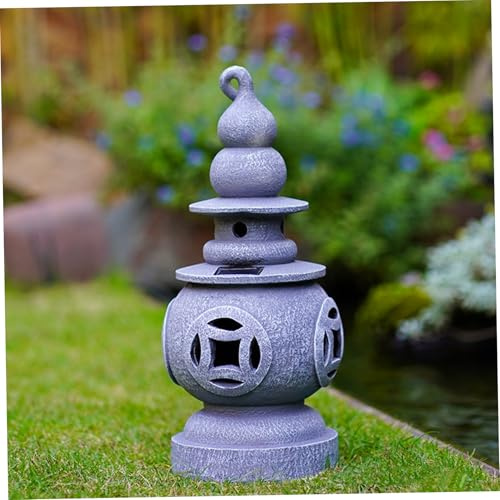 Comebachome Estatuas de Pagoda Japonesa, Linterna de Pagoda Solar Impermeable, Linterna de Piedra Japonesa Decorativa para jardín, Patio, césped, balcón, Patio, Porche
