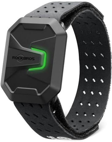ROCKBROS Fascia Cardio da Braccio Bluetooth e ANT+ Cardiofrequenzimetro Fascia Cardio Sensore Frequenza Cardiaca con Luci LED in Tempo Reale Impermeabile IP67 Compatibile con Strava Zwift Wahoo Garmin