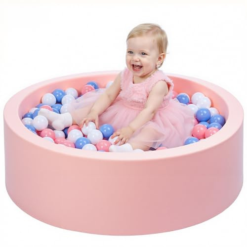 Wilwolfer Bällebad Baby, aus Schaumstoff Weich Abnehmbar und Waschbar Geeignet für Kleinkinder, 85x27cm, mit 100 Dreifarbigen Bälle für Bällebad, Ungefährlich Langlebig (Rosa)