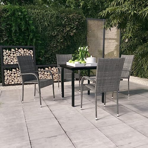 QJBSAVVA Juego de 5 piezas de jardín de 80 x 80 cm, ratán de polietileno/acero, mesa de cristal plegable, balcón, terraza/camping