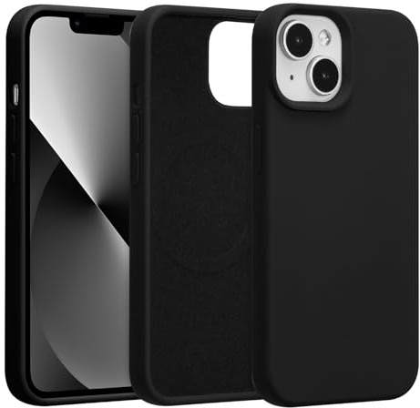 UCASONG Magnetic Liquid Silicone Phone Case for iPhone 15, Black | 6.1Inch, Compatible with MagSafe, Cute Plain Solid Color Slim Case, Soft Smooth Matte Shockproof Protective Cover