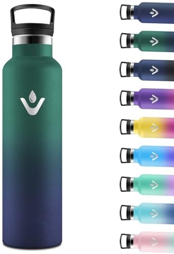Motswedi Gourde Isotherme 1l, avec Paille, Bouteille Isotherme, Poignée de Transport, Thermos 1l, Anti-Fuite, Gourde Inox, Réutilisable, Thermos pour Sport, Voyage, Camping, Vert Foncé & Bleu Foncé