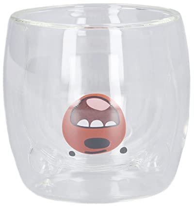 Segrehy Tasse en verre à Double paroi, mignonne, résistante à la chaleur, aspect ours, tasse à café, 250ML, cadeaux de bibliothèque pour le bureau et la maison (Ours rouge)