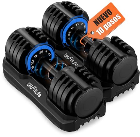 DH FitLife 12kg/25kg verstellbare Hanteln Set, 10 Stufen Kurzhanteln | Hantelset mit Ablageschale|Einstellung in 1 Sekunde|Anti Rutsch Griff|Adjustable Dumbbells Set mit Gewichten