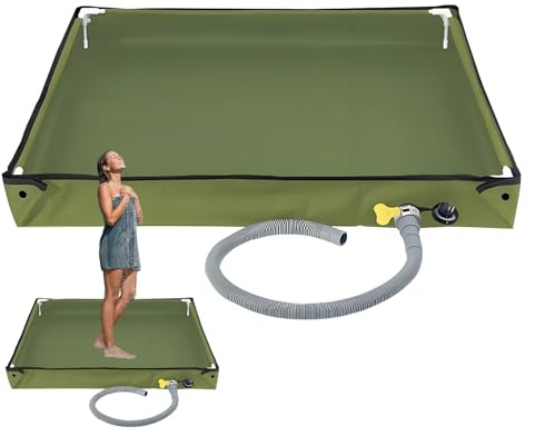 Foldable Camping Shower Tray, Portable Shower Camping, 80x80x10cm, Camping Shower Tent with 1Meter Long Drain Pipe, Waterproof Shower Base for Indoor Outdoor Camping, Motorhomes