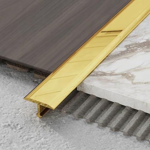 eviso Barre de Seuil en Laiton Massif Profilé en T – Profil de Transition Décoratif pour Parquet, Carrelage et Pierre – Joint de Dilatation Haut de Gamme et Durable – Finition Élégante et Technique