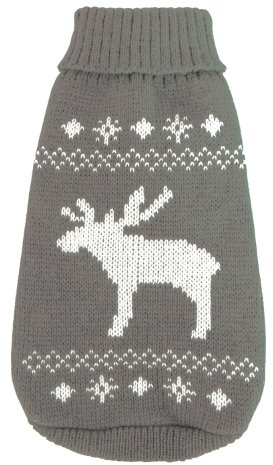 Wolters | Strickpullover mit Elch für Mops&Co in Grau/Weiß | Rückenlänge 45 cm