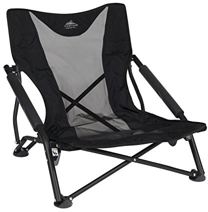 Cascade Mountain Tech Camping Chair - Low Profile Folding Chair for Camping, Beach, Picnic, Barbeques, Sporting Event with Carry Bag , Black