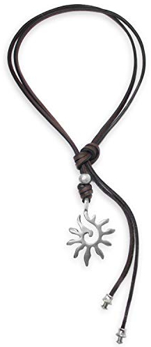 Beau Soleil Jewelry Lederkette Halskette Lederband-Kette mit Anhänger Sonnen Symbol Lederschmuck Braun (Braun)